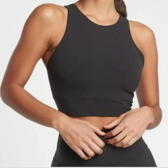 Athleta Tops - Athleta Black Conscious Crop High Neck Top Built in Bra XSmall